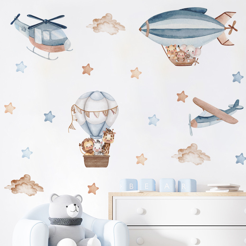 Baby Nursery Decals - Aquarela animais balão de ar quente
