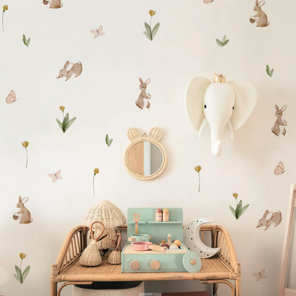 Verão aquarela coelhinhos fofo - Baby Nursery Wallpaper avaliação e preço