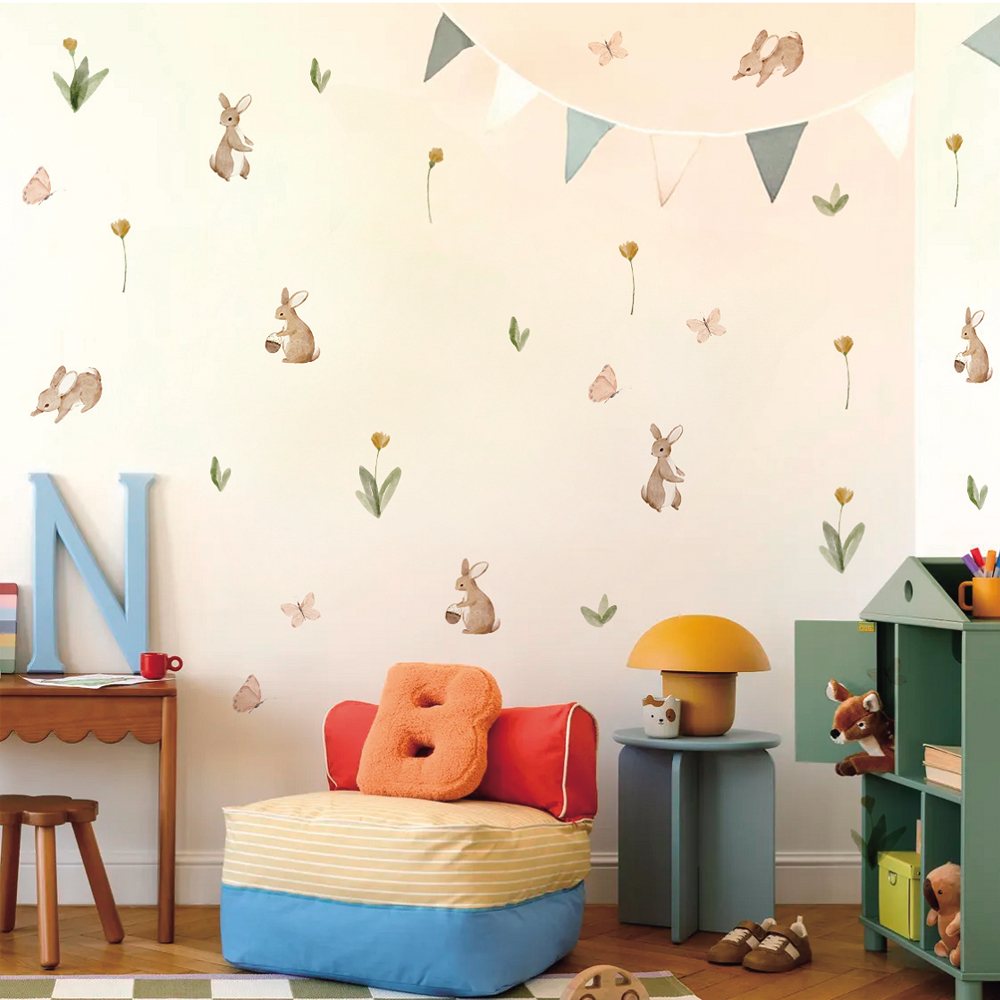 Verão aquarela coelhinhos fofo - Baby Nursery Wallpaper avaliação e preço