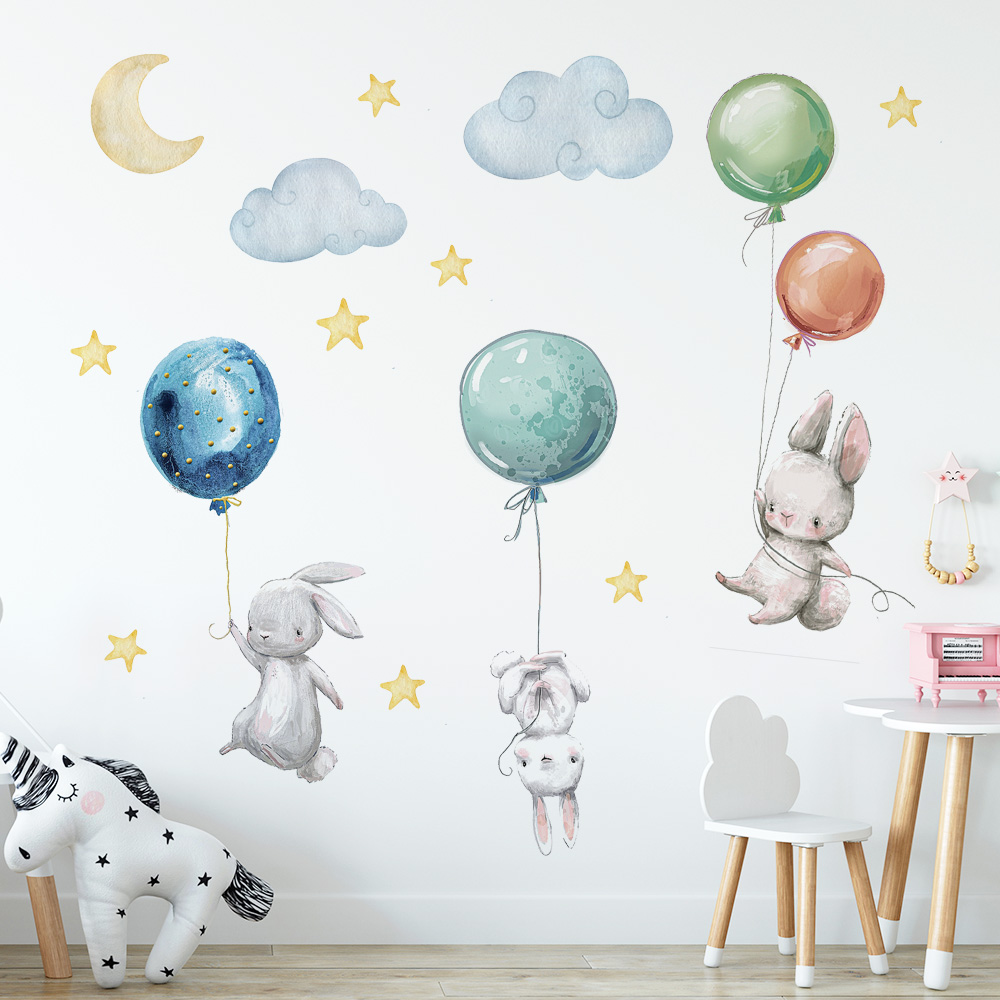 Bonito adorável coelhos voador - Baby Nursery Murals avaliação e preço