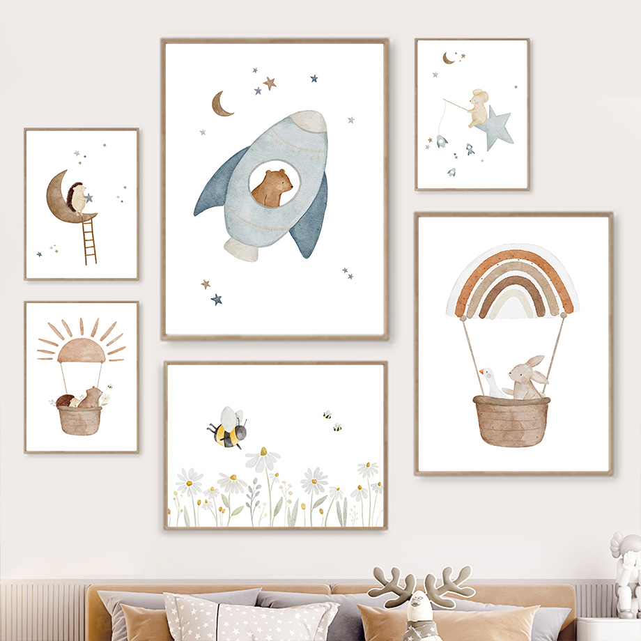 Cartoon Animals Nursery Wall A - Baby Nursery Murals avaliação e preço