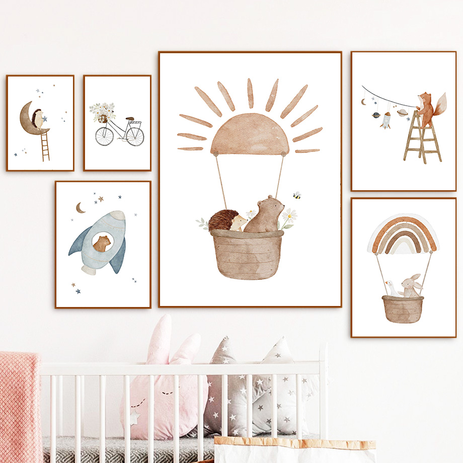Cartoon Animals Nursery Wall A - Baby Nursery Murals avaliação e preço